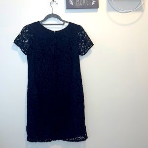 Ann Taylor Dress Back Zip Lace Navy Blue Size 2 Petite